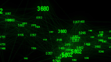 Block chain technology concept. Big data visualization. Artificial intelligence. Green network...