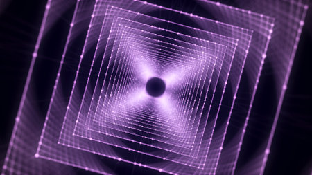 Abstract 3d portal. Square tunnel or wormhole. Digital background with connected blue dots. 3d rendering.の写真素材