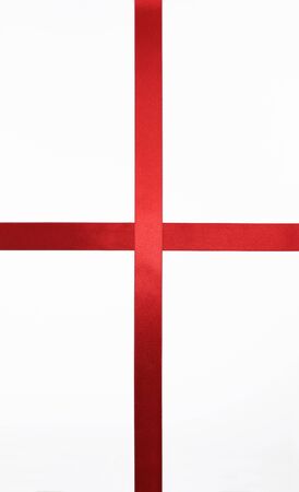 Gift box with red ribbon, top viewの写真素材