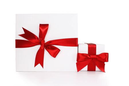 Gift boxes with red ribbonの写真素材