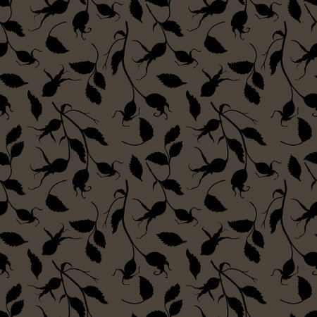 Seamless botanical pattern rose hip painted in watercolor digitally processed. Floral wild illustration for design, fabric, background., paper, etc.の写真素材