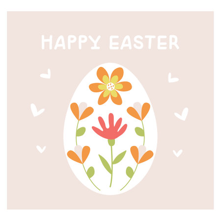 Easter, vector design with egg and floral ornament, greeting card, square template with a place for the text. For the design of banners and postcards in honor of Easter celebrations.のイラスト素材