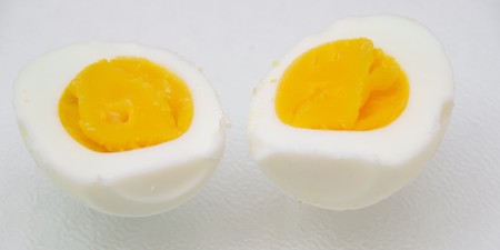 Two halves of boiled eggの写真素材