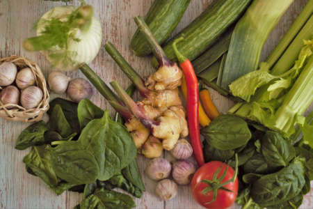 fresh vegetables on a wooden table