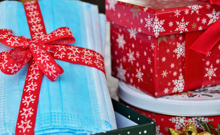 medical face masks and christmas decorations