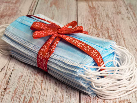 disposable medical masks and christmas decorations