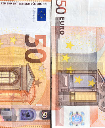 new and old two euro bills 50 eurosの写真素材