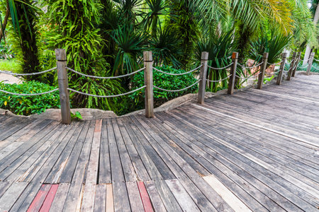 Wooden walkway in the garden with nature background.の写真素材