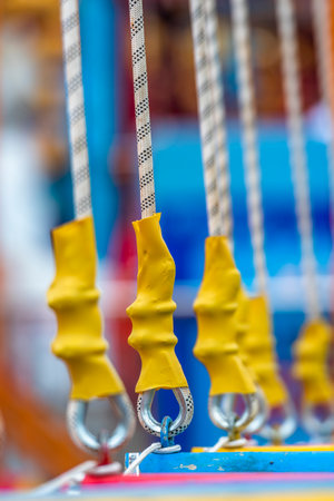 Close up of toy carousel in amusement park. Selective focusの写真素材