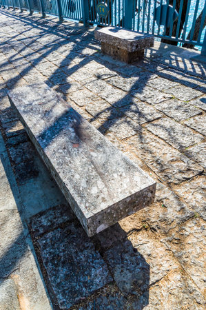 Old stone bench in the city of Plovdiv, Bulgaria.