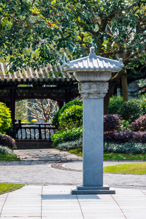Stone pillar in the garden,Chiang Mai,Thailand.の写真素材