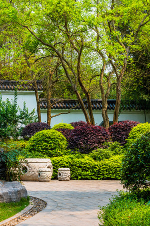 Stone walkway in the garden, Thailand. - Selective focus pointの写真素材