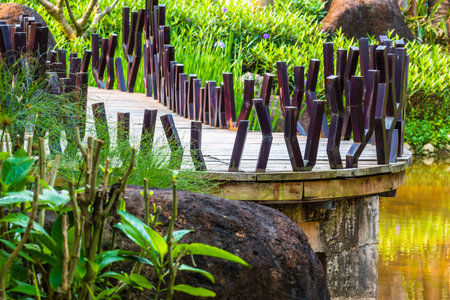 Wooden bridge in the garden, Thailand. (Selective focus)の写真素材