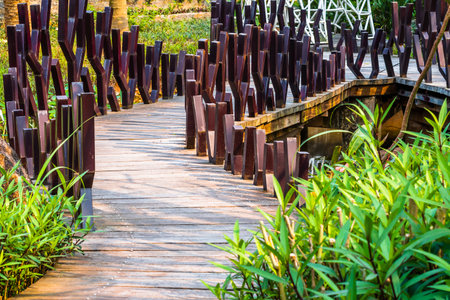 Wooden bridge in the park, Thailand. - Selective focus pointの写真素材