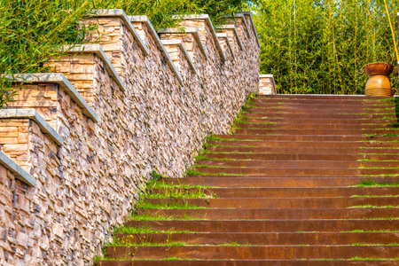 Stone stairs in the park, Thailand. (Selective focus)の写真素材