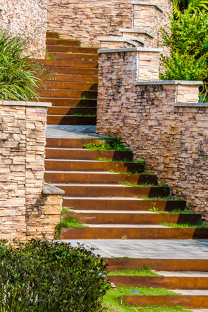 Stone stairs in the garden, Thailand. (Selective focus)の写真素材