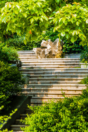 Stone stairs in public park, Thailand. (Selective focus)の写真素材