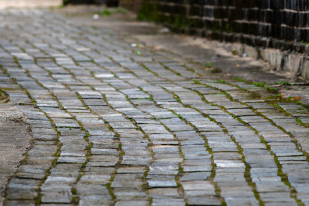 Cobblestone walkway in the city, close up.の写真素材