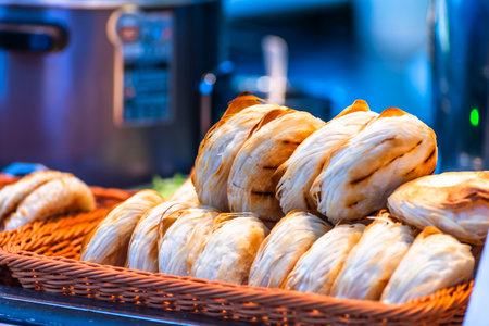 Thai crispy pancake in street food market,Thailand.の写真素材