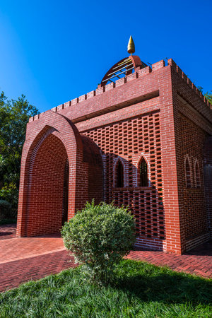 Beautiful red brick church with blue sky at Chiang Rai province.の写真素材