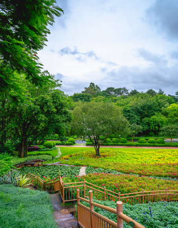 Landscape view of the beautiful garden at Doi Ang Khang, Chiang Mai, Thailand