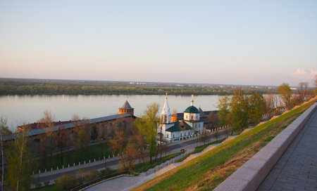 Nizhny Novgorod, Russian Federation, April 27, 2023, top view of the Kremlinのeditorial素材