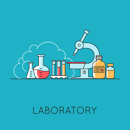 Medicine background with the heart, drugs, medical equipments. Design elements for mobile, web applications. Vector illustration in line style.のイラスト素材