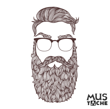 Hand Drawn Mustache Beard and Hair Style.のイラスト素材