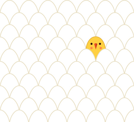 Seamless pattern with the chicken and eggs in outline styleのイラスト素材