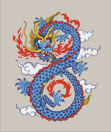 Colorful Illustration of Chinese oriental Dragon.のイラスト素材
