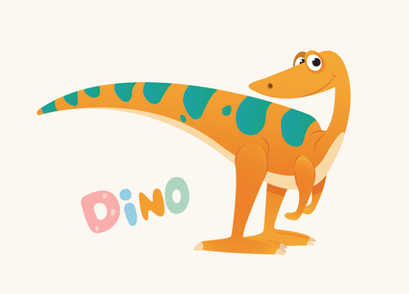 Cute Orange and Green Cartoon Baby Dino. Bright Colorful dinosaur. Childrens illustration. Isolated. Vector illustrationのイラスト素材