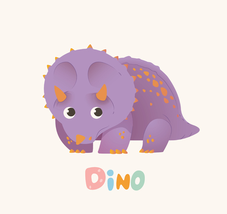 Cute Purple Cartoon Baby Dino. Bright Colorful dinosaur. Childrens illustration. Isolated. Vector illustrationのイラスト素材