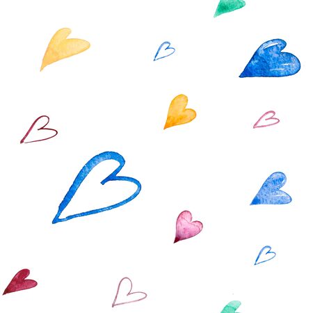 Samless pattern with hand painted watercolor hearts on white background. Perfect for romantic occasions such as Valentines day.の写真素材