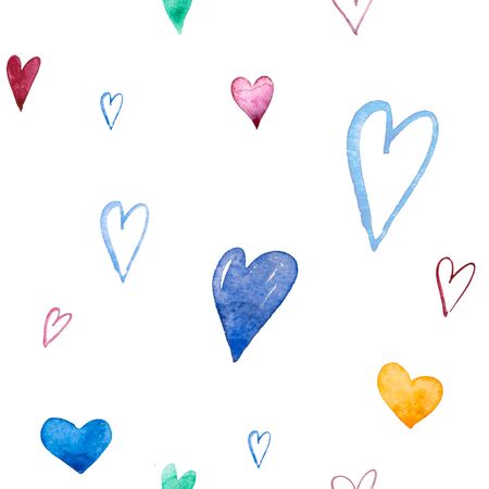 Valentine's Day watercolor seamless pattern with pink hearts on white backgroundの写真素材
