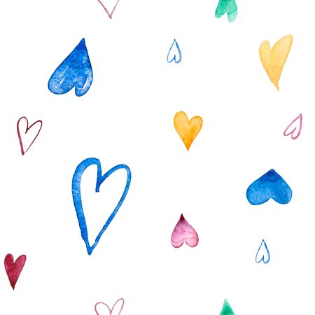 Samless pattern with hand painted watercolor hearts on white background. Perfect for romantic occasions such as Valentines day. Perfect for Wear Fashion Designの写真素材
