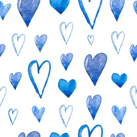 Love Blue Heart Watercolor Seamless Patternの写真素材