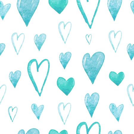 Love Turquoise Heart Watercolor Seamless Patternの写真素材