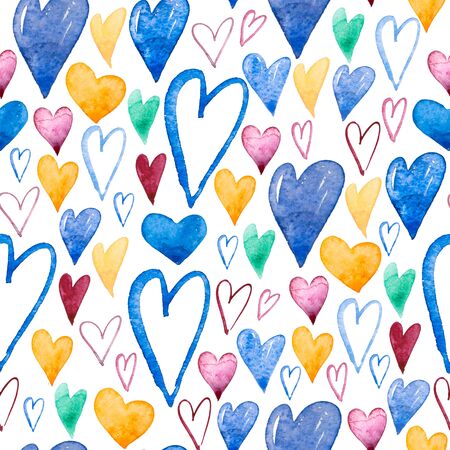 Love Colorful Heart Watercolor Seamless Patternの写真素材