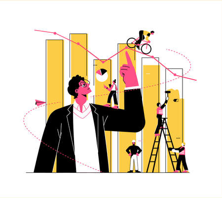 Financial advisor illustration, financial expert study charts, analyze evolutionary scale, business process, financial planning, inflation impact concept. Vectorのイラスト素材
