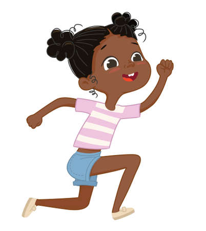 Illustration of Happy African American girl jumping and runing.のイラスト素材