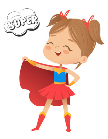 Cartoon vector characters Superheroe Girl, isolated on white background. Perfect for party, invitations, web, mascotのイラスト素材
