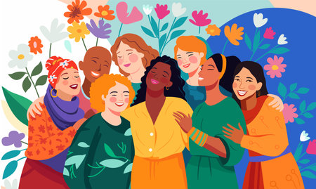 Women of different ethnicities stand side by side together.のイラスト素材
