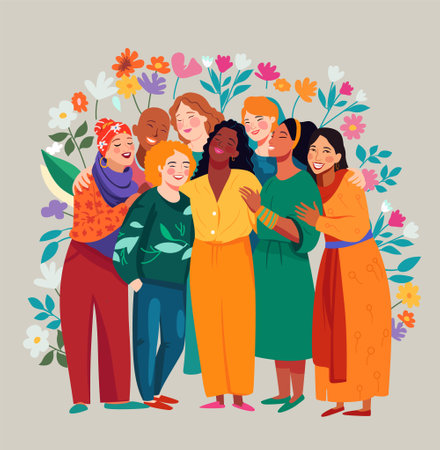 International Women's Day banner. Women of different ethnicities stand side by side togetherのイラスト素材