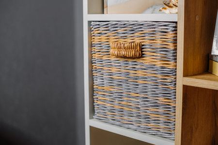 WICKER NEWSPAPER BOXES FOR SHELVINGの写真素材