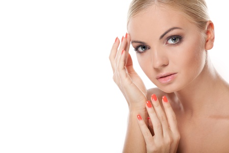 beautiful blonde girl isolated on white の写真素材