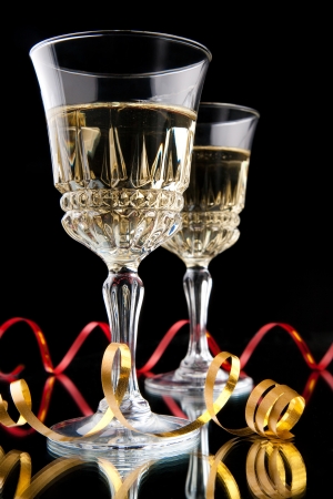 two Glasses of champagne with  ribbonsの写真素材