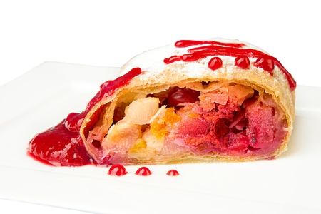 strudel with jam decoration closeup の写真素材