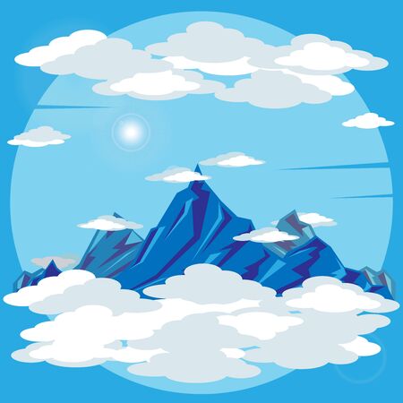 Blue mountain landscape. Peaks, clouds and skyのイラスト素材
