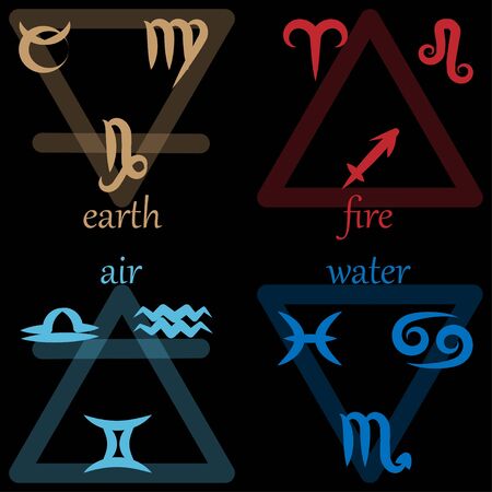 Bright vector zodiac signs on a black backgroundのイラスト素材