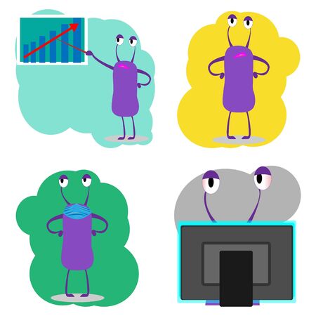 set of four stickers Violet monsterのイラスト素材